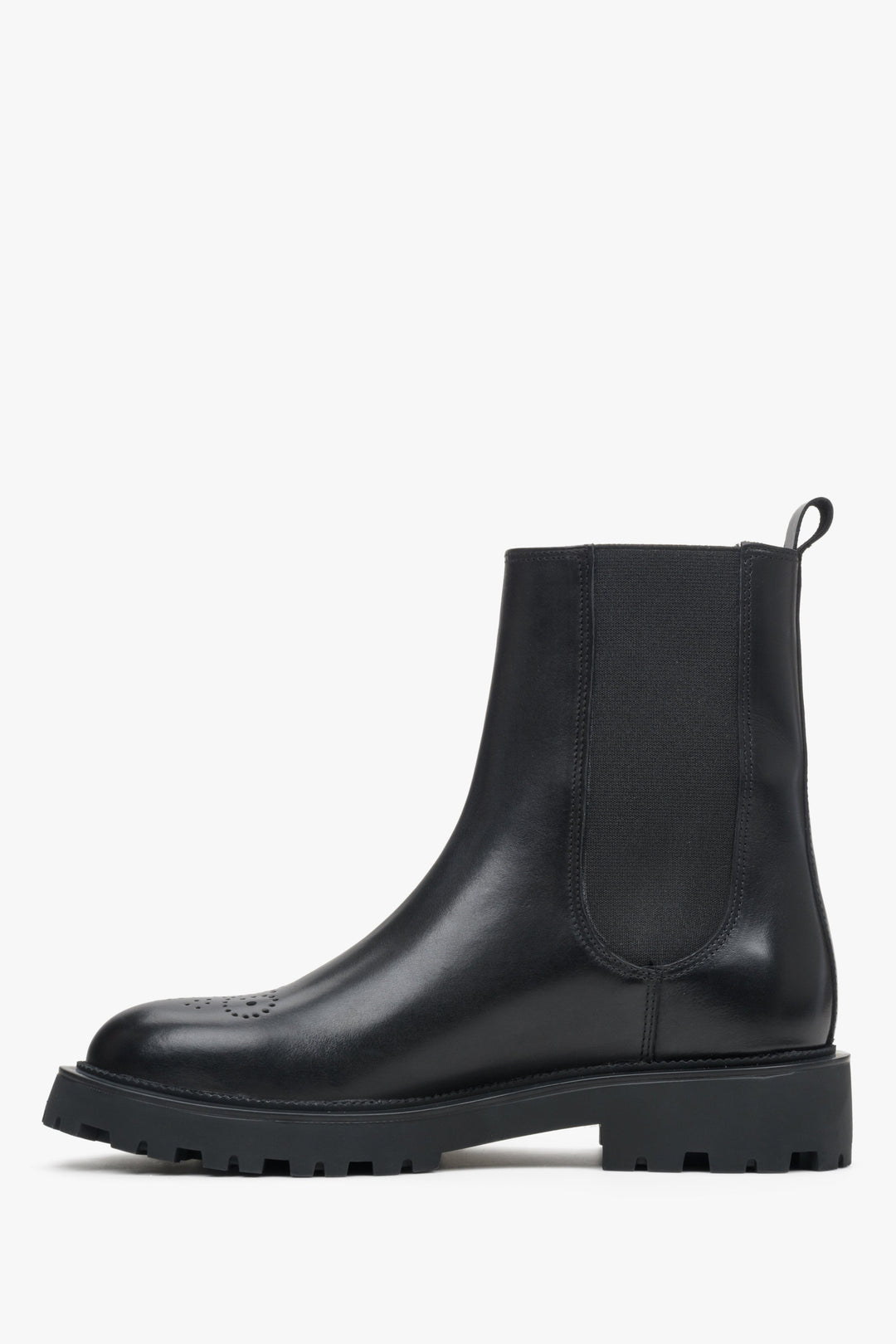 Komfortable schwarze Leder Stiefeletten mit dekorativem Muster Estro ER00113305