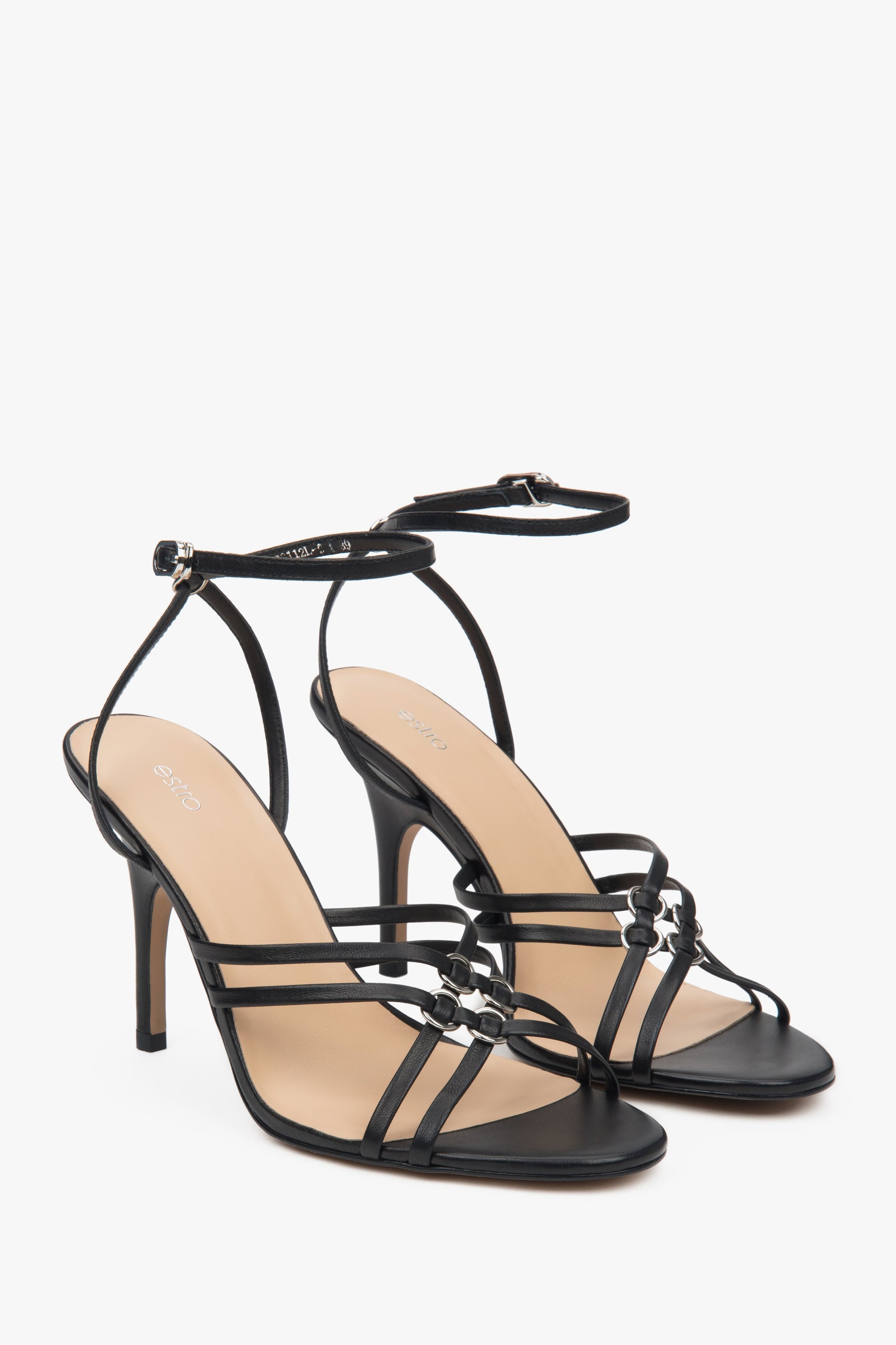Hohe Stiletto-Sandalen aus Leder für schmale Füße, Estro ER00116907