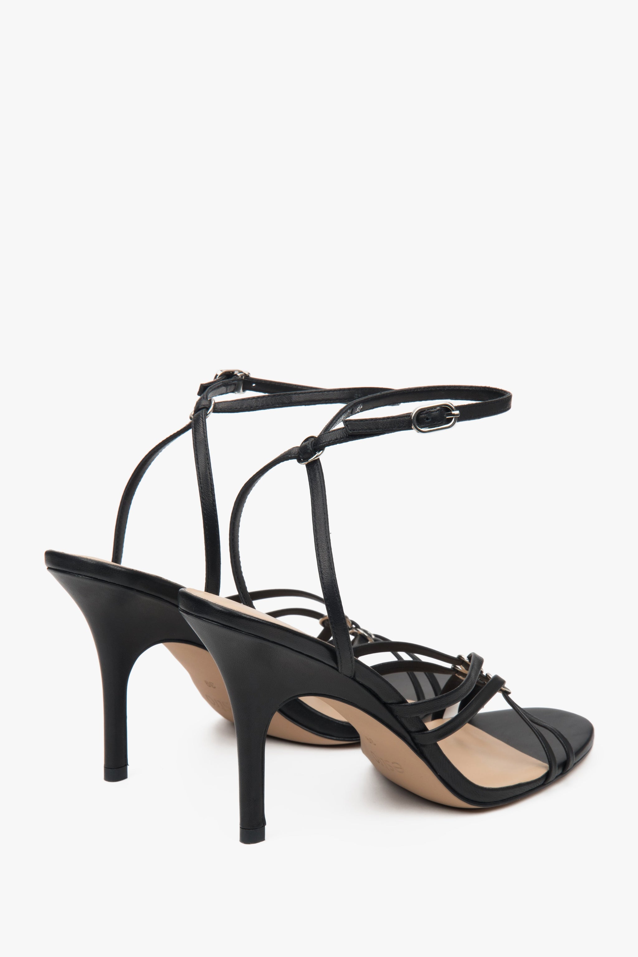 Schicke schwarze Leder-Sandalen mit verstellbarer Schnalle, Estro ER00116907