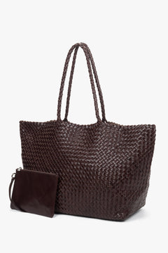 Große Damen Shopper Tasche aus dunkelbraunem geflochtenem Echtleder, elegantes Design – Estro ER00118928