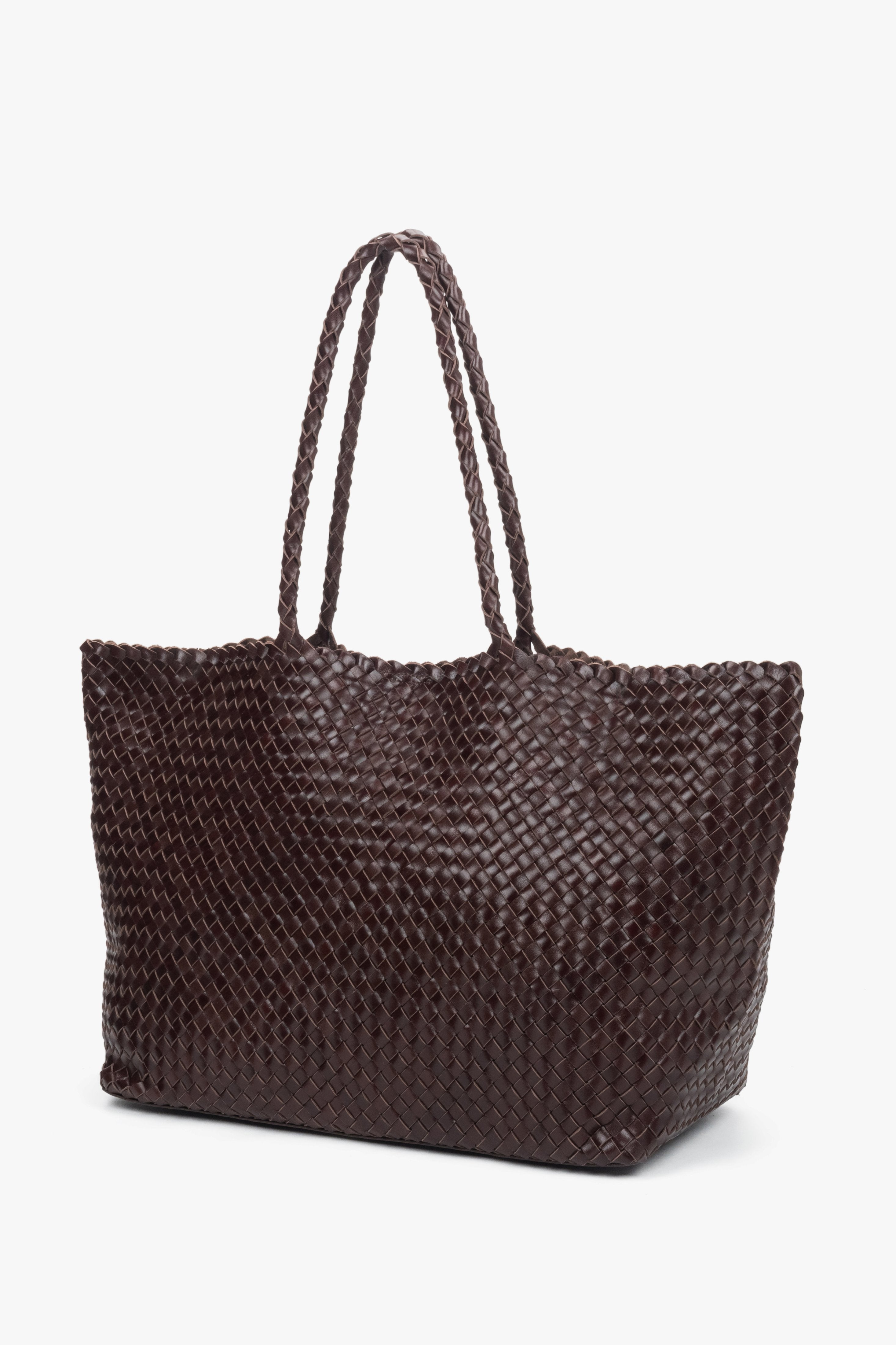 Damen Handtasche Shopper aus geflochtenem Echtleder in Dunkelbraun mit Magnetverschluss – Estro ER00118928