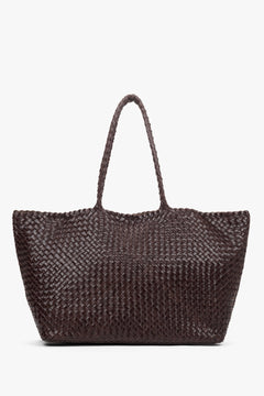 Eleganter Damen Shopper aus dunkelbraunem geflochtenem Echtleder für Arbeit und Alltag – Estro ER00118928
