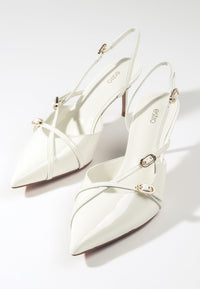 Damen Slingback-Pumps in Hellbeige aus echtem Lackleder Estro ER00117222.