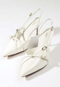 Damen Slingback-Pumps in Hellbeige aus echtem Lackleder Estro ER00117222.