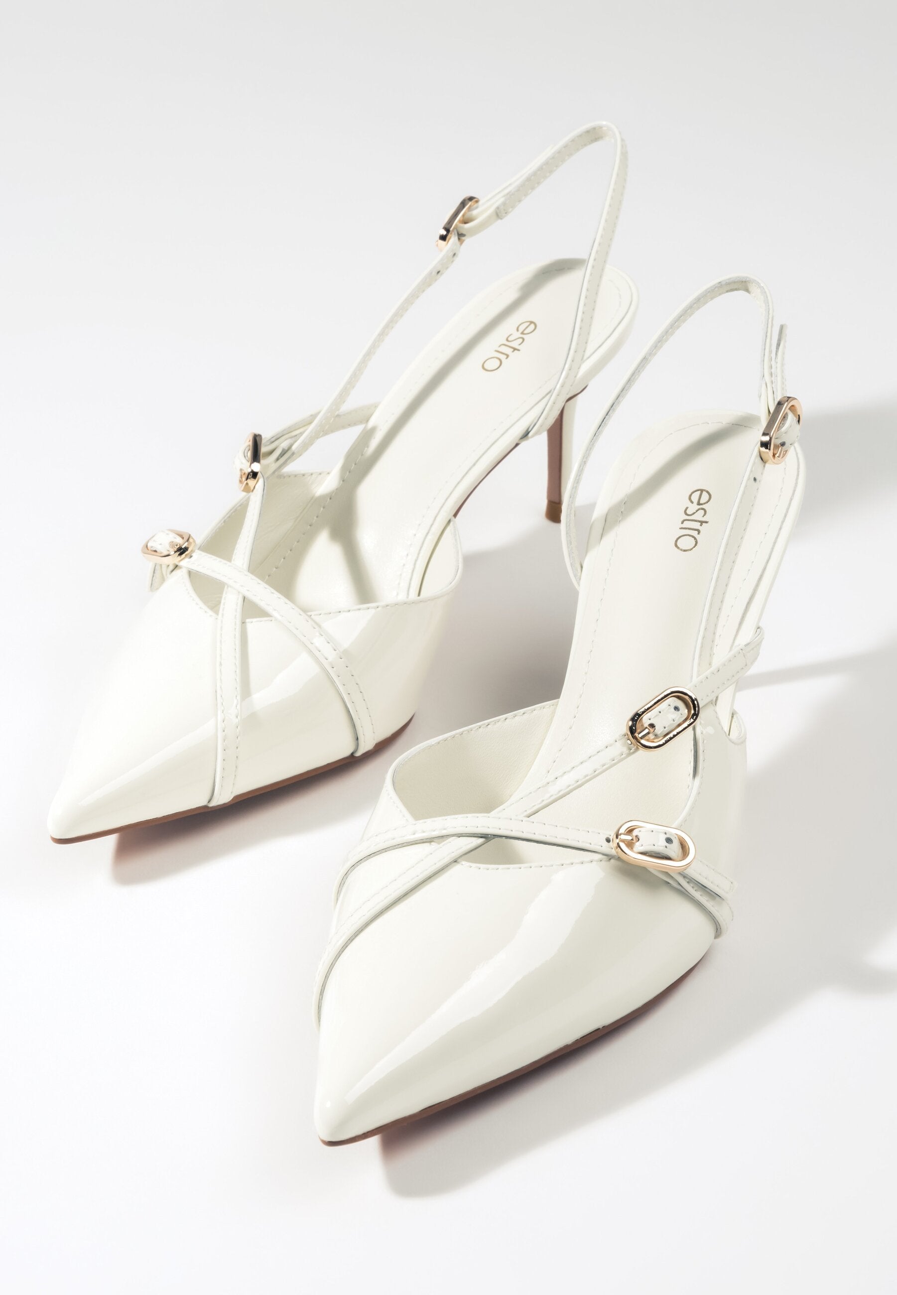 Damen Slingback-Pumps in Hellbeige aus echtem Lackleder Estro ER00117222.