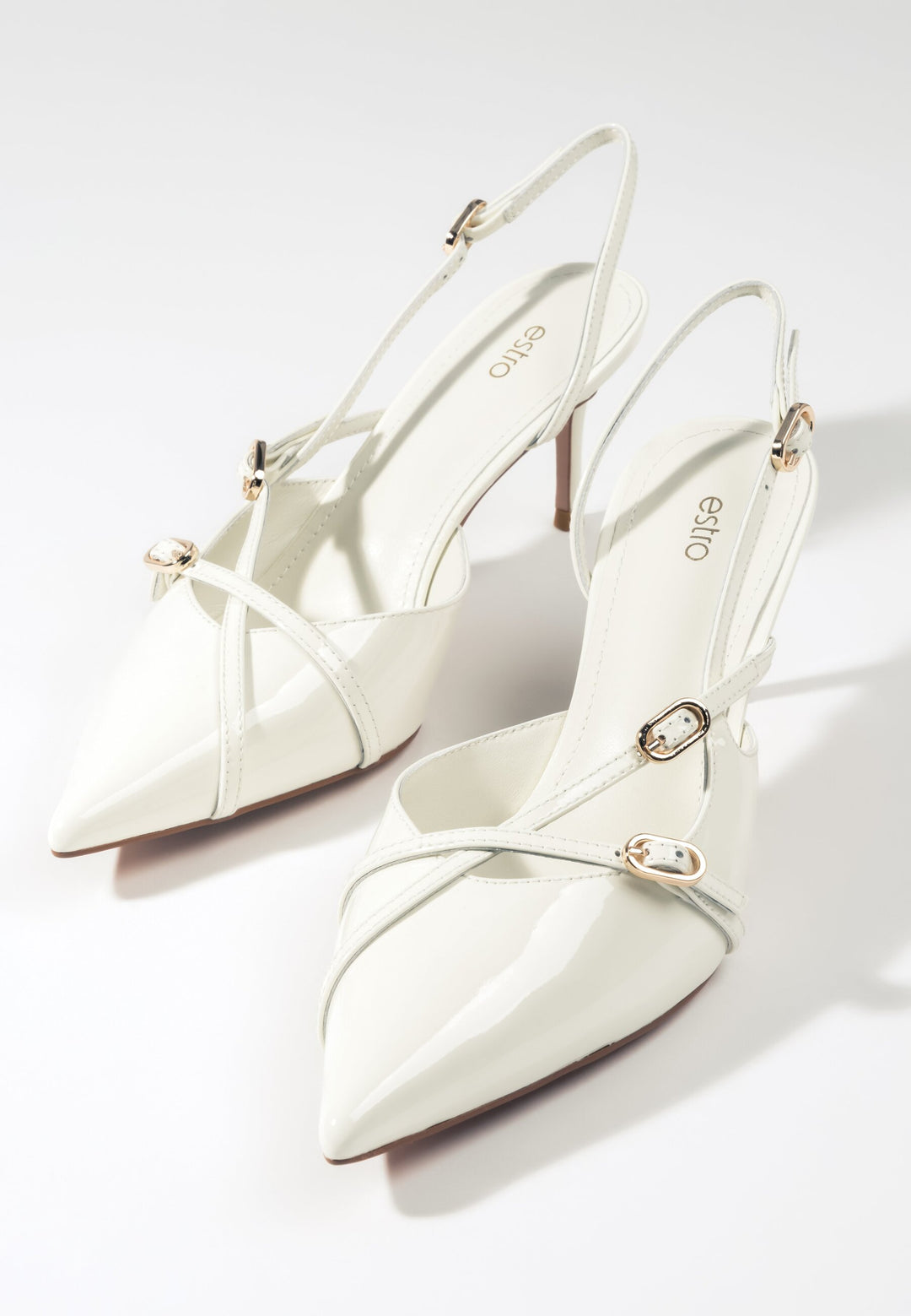 Damen Slingback-Pumps in Hellbeige aus echtem Lackleder Estro ER00117222.