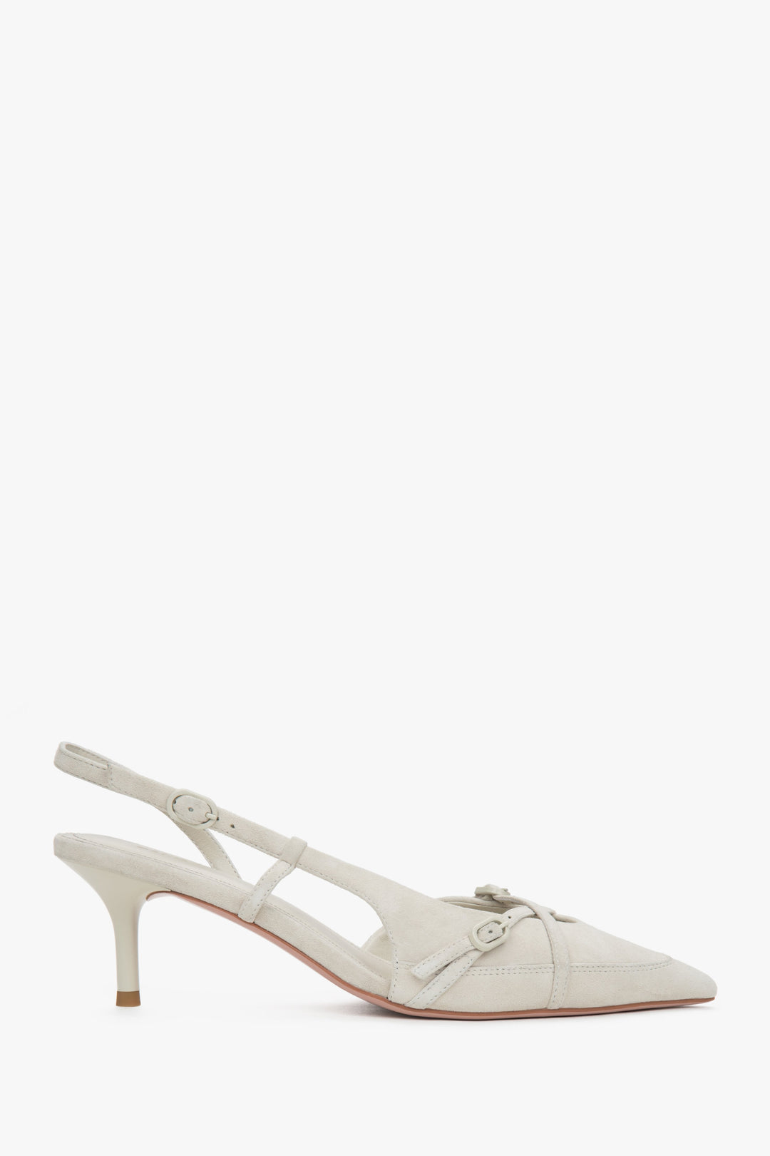 Damen Slingpumps in Hellbeige aus Velours mit niedrigem Absatz Estro ER00117177.