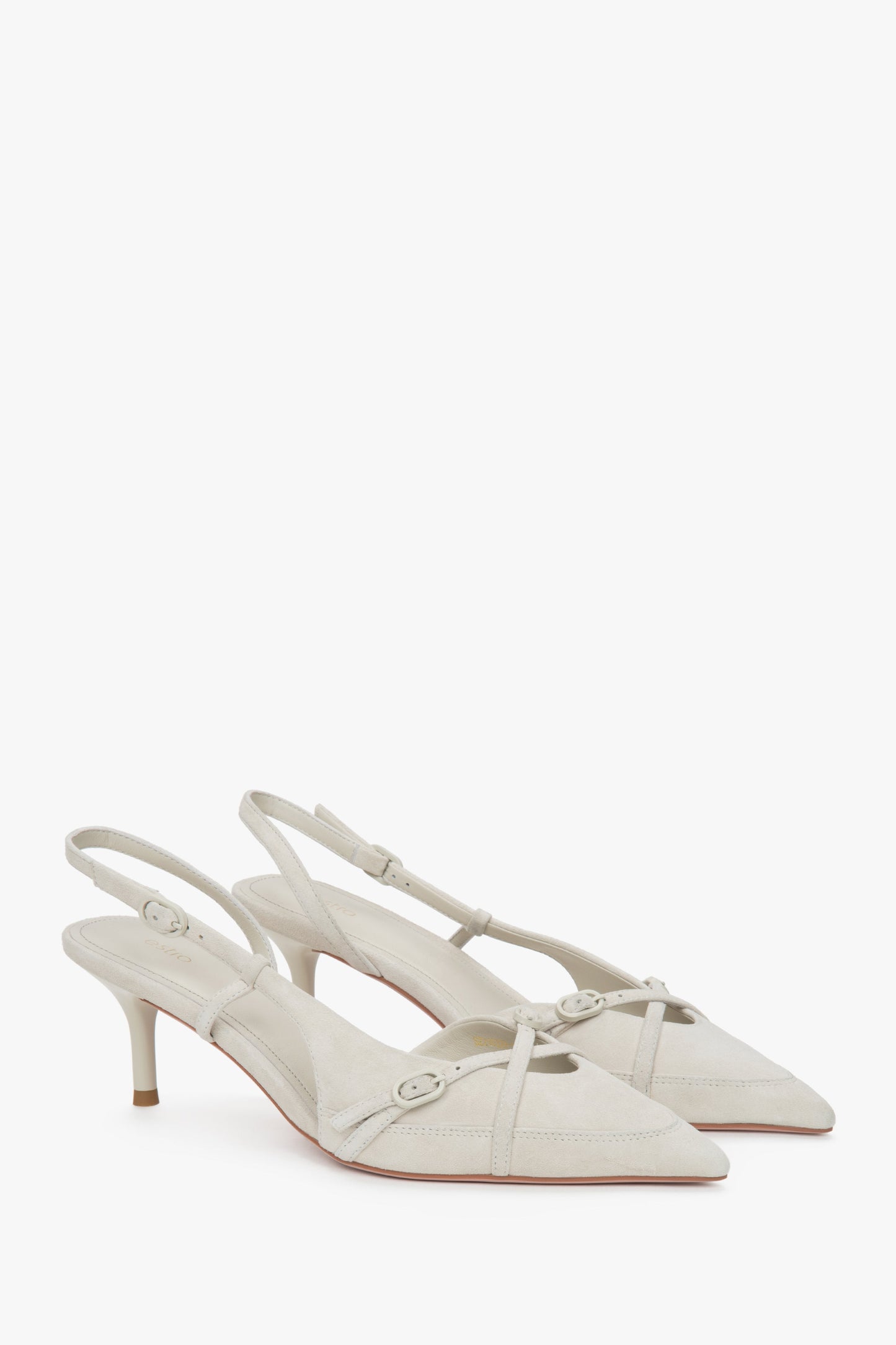 Hellbeige Velours-Slingbacks mit niedrigem Absatz für Damen von Estro.