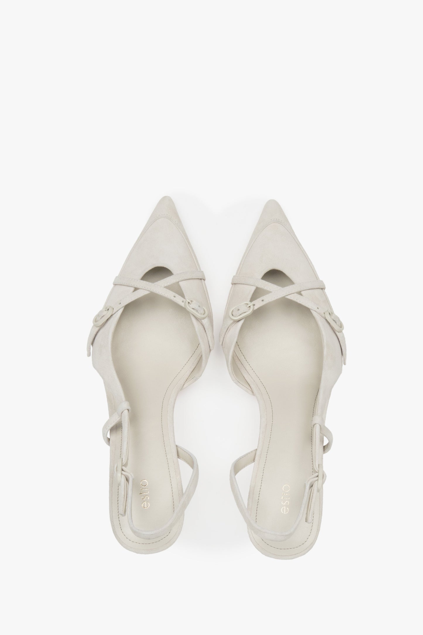 Hellbeige Damen-Slingbacks aus Veloursleder mit niedrigem Absatz von Estro.