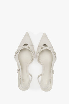 Hellbeige Damen-Slingbacks aus Veloursleder mit niedrigem Absatz von Estro.