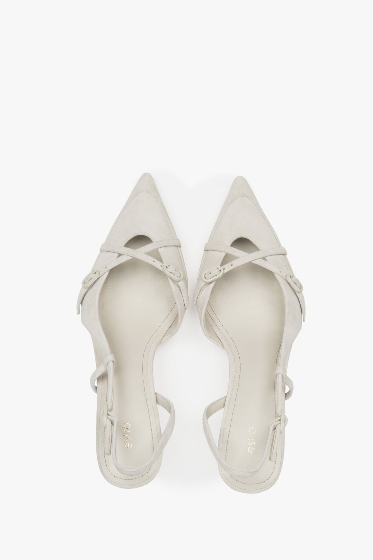Hellbeige Damen-Slingbacks aus Veloursleder mit niedrigem Absatz von Estro.