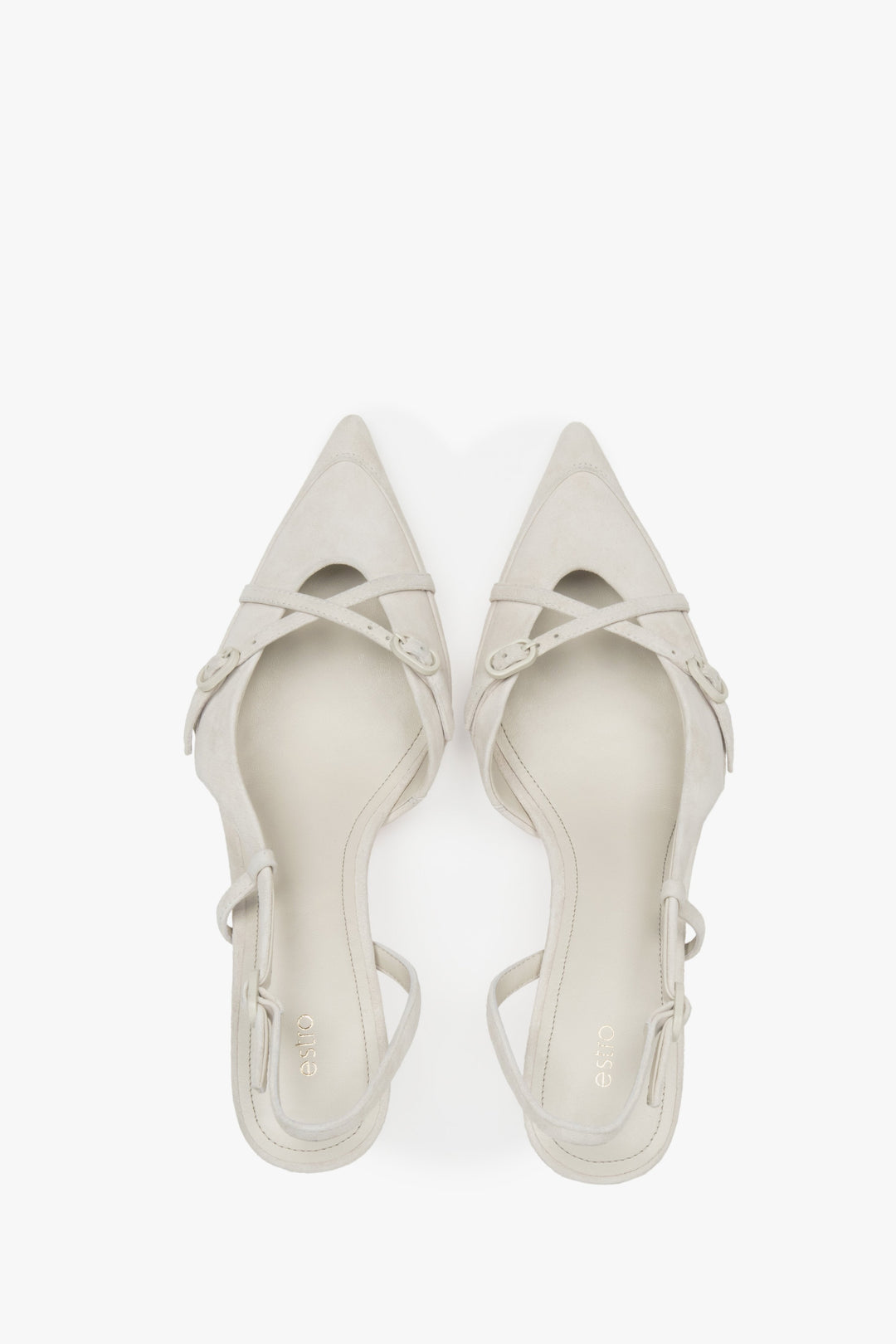 Hellbeige Damen-Slingbacks aus Veloursleder mit niedrigem Absatz von Estro.