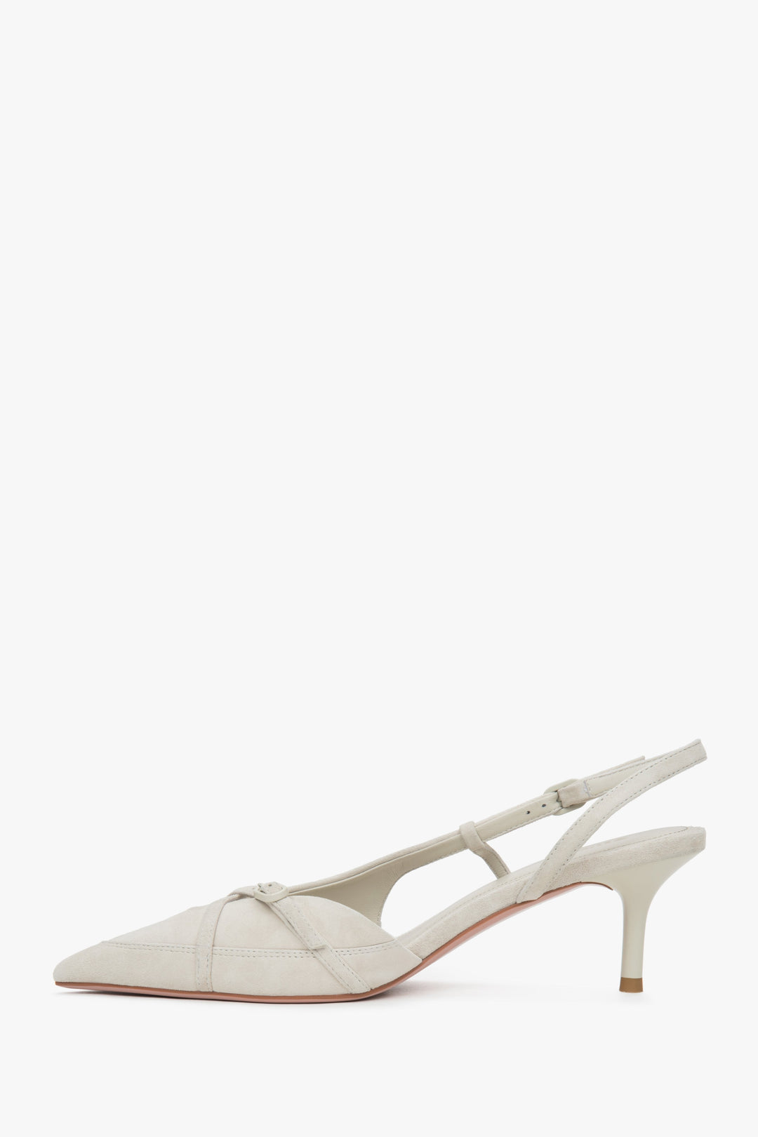 Damen-Slingbacks von Estro in Hellbeige aus Veloursleder mit niedrigem Absatz.