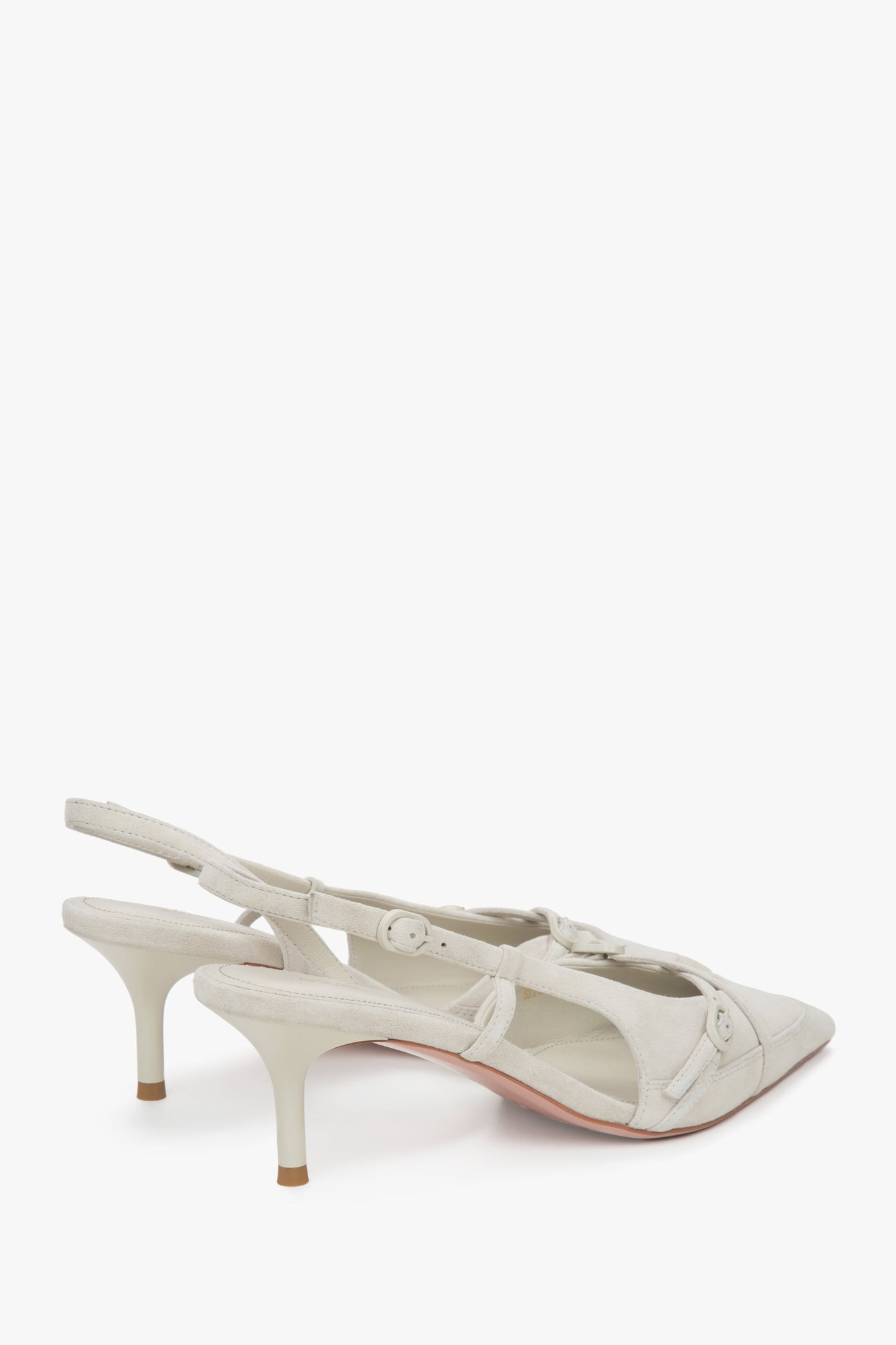 Elegante Slingbacks mit niedrigem Absatz in Hellbeige aus Veloursleder von Estro.