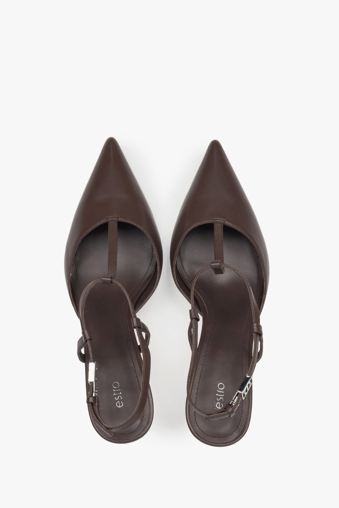 Estro Damen-Stiletto-Slingbacks aus sattelbraunem Leder.