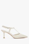 Estro Slingback-Pumps aus cremefarbenem/beigem Leder mit Stilettoabsatz und spitzer Kappe.