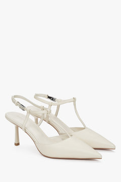 Damen-Slingback-Pumps von Estro aus beigem Leder mit spitzer Kappe und Stilettoabsatz.