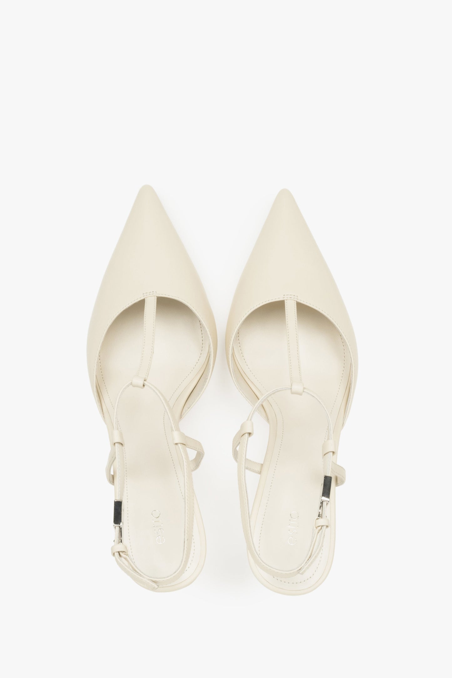 Estro Damen-Slingback-Pumps aus cremefarbenem Leder mit Stilettoabsatz.