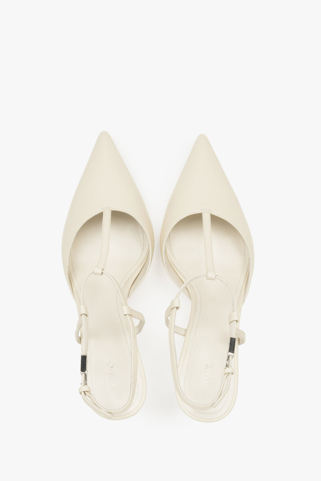 Estro Damen-Slingback-Pumps aus cremefarbenem Leder mit Stilettoabsatz.