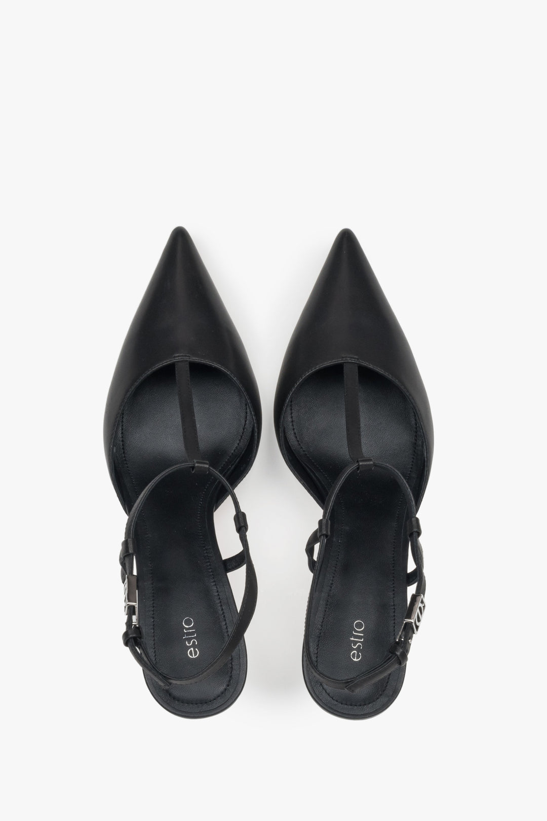 Estro Damen-Slingback-Pumps aus schwarzem Leder mit Stilettoabsatz.