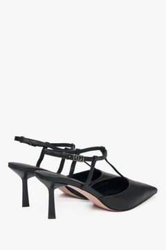 Elegante schwarze Slingback-Pumps mit spitzer Kappe und Stilettoabsatz.