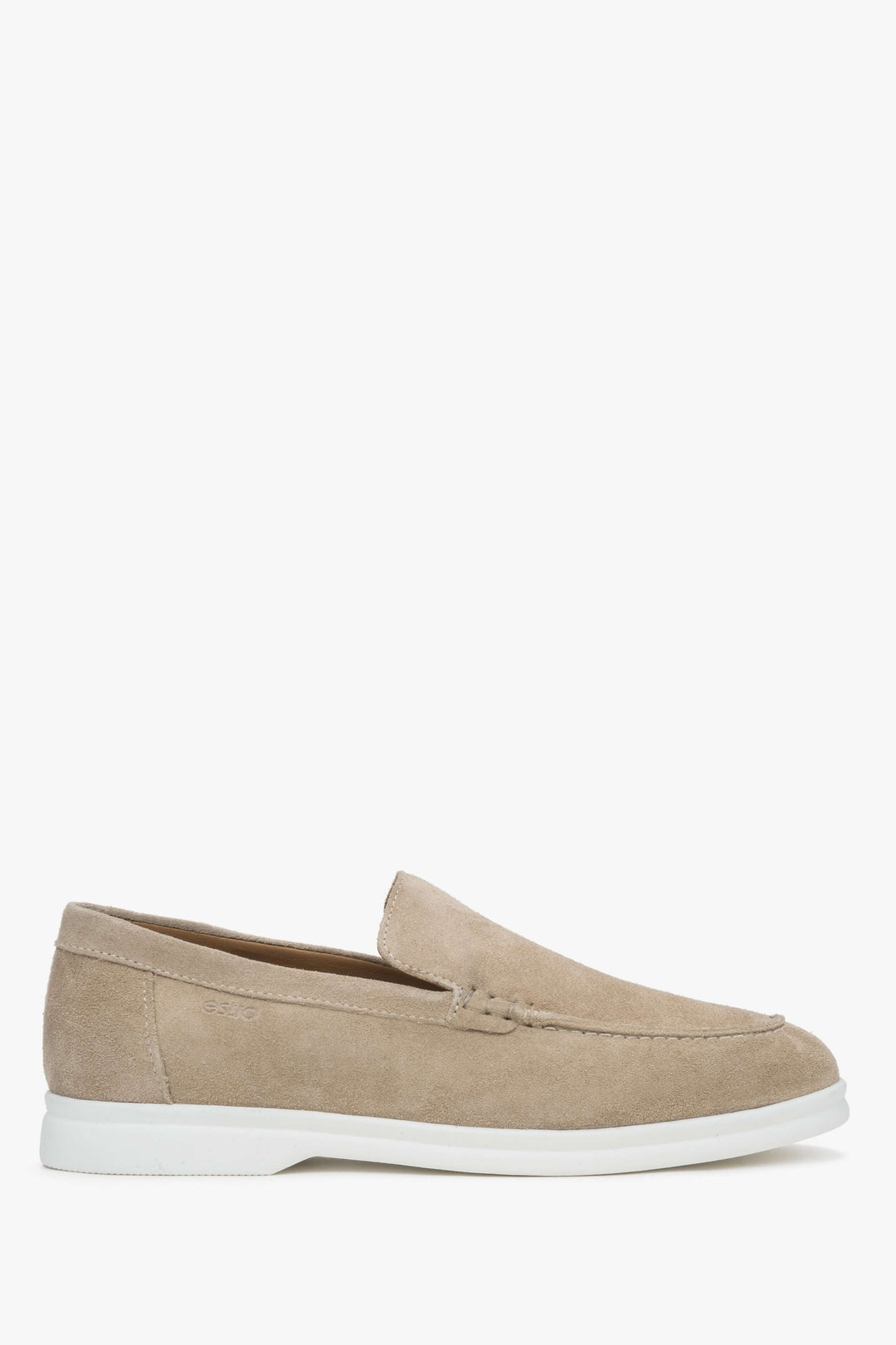 Damen Slipper aus sandbeigem Veloursleder, Seitenansicht – Estro ER00112380
