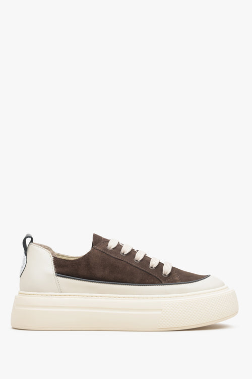Damen-Sneaker aus Leder und Veloursleder in Braun und Beige Estro ER00113499.