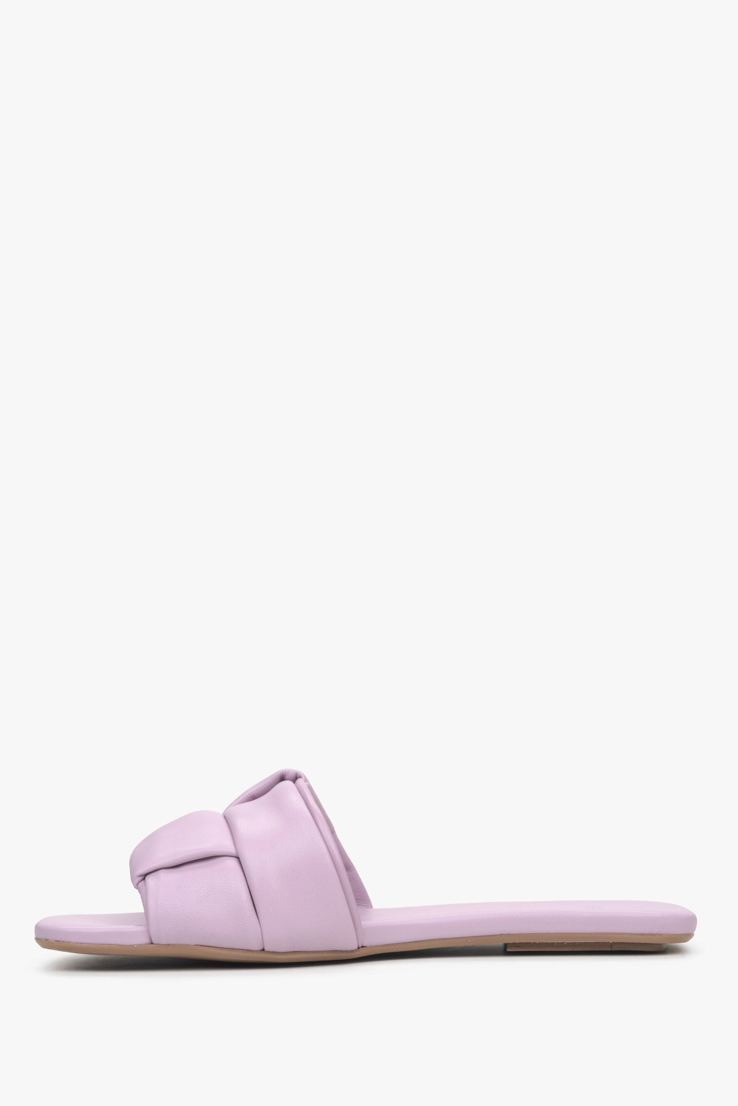 Damen-Sandalen aus violettem Leder mit niedrigem Absatz von Estro.