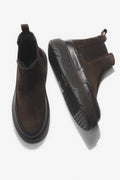Damen Winter Chelsea Boots in Dunkelbraun aus italienischem Veloursleder mit Fell Estro ER00117959