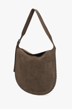 Dunkelbeige Schultertasche für Damen in geräumiger Form mit langem Schulterriemen.

