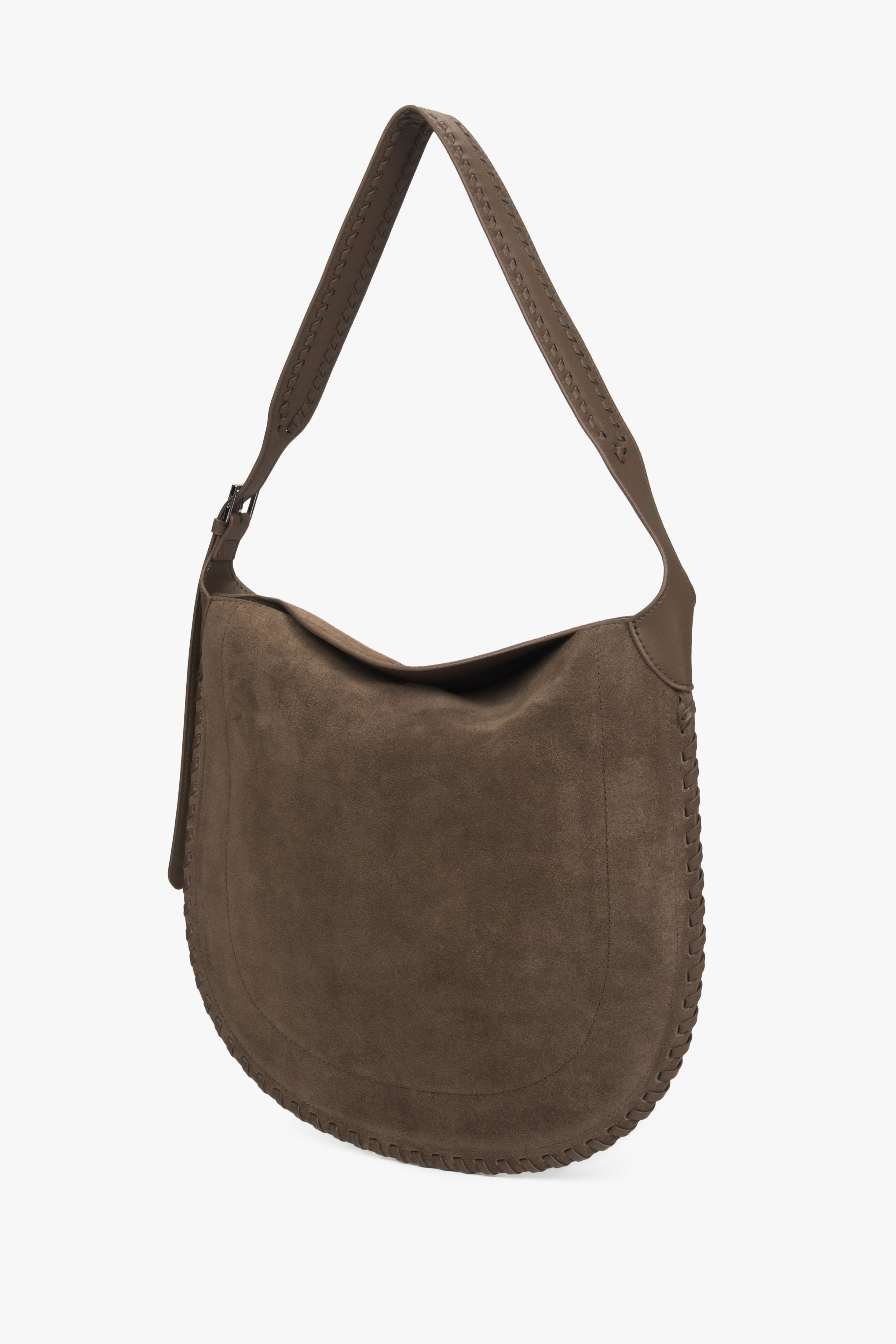 Dunkelbeige Schultertasche für Damen in geräumiger Form mit langem Schulterriemen.
