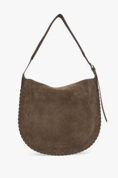 Rückansicht der dunkelbeigen Damen-Schultertasche aus natürlichem Velours von Estro.
