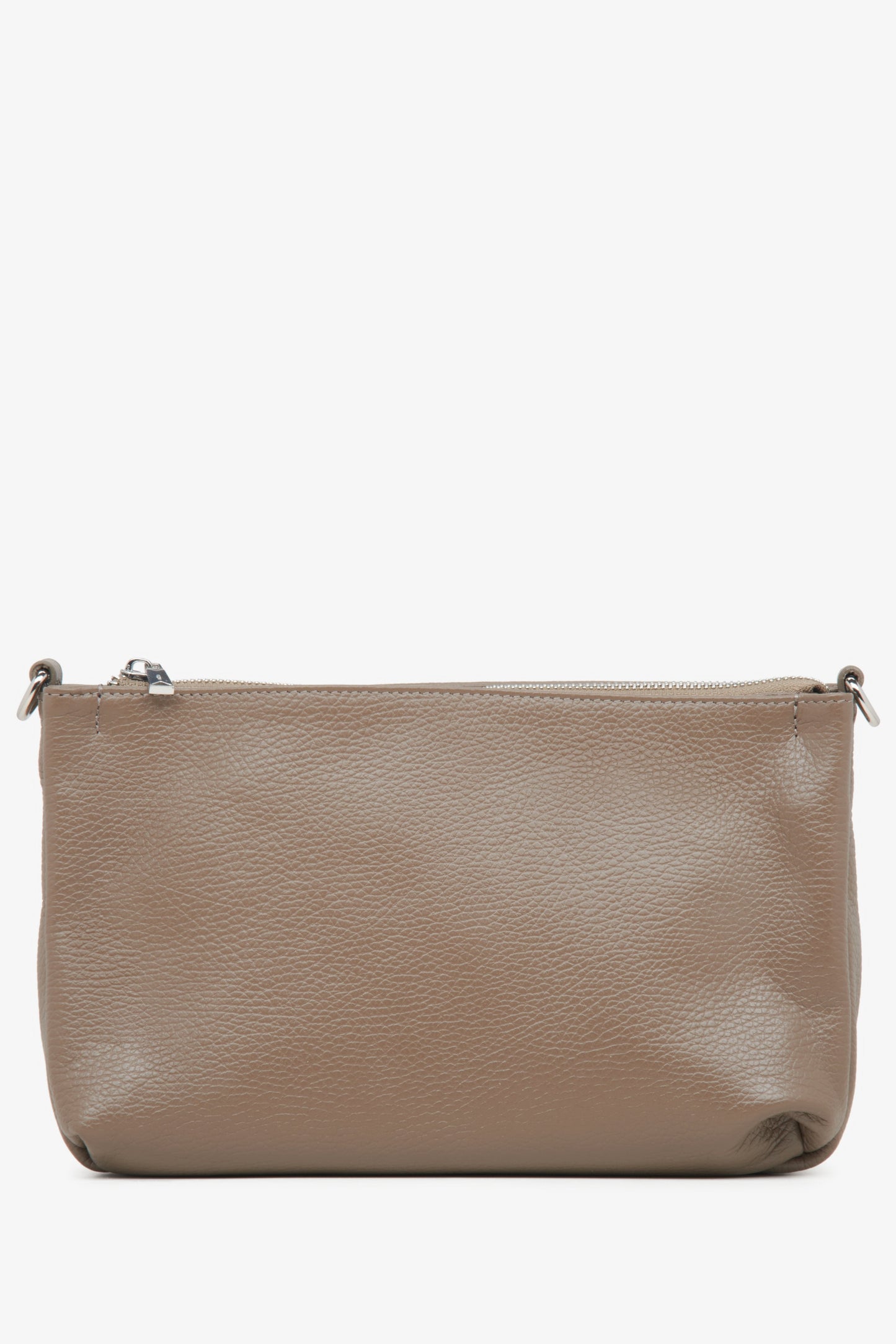 Dunkelbeige Damen-Leder-Umhängetasche von Estro mit Reißverschluss.
