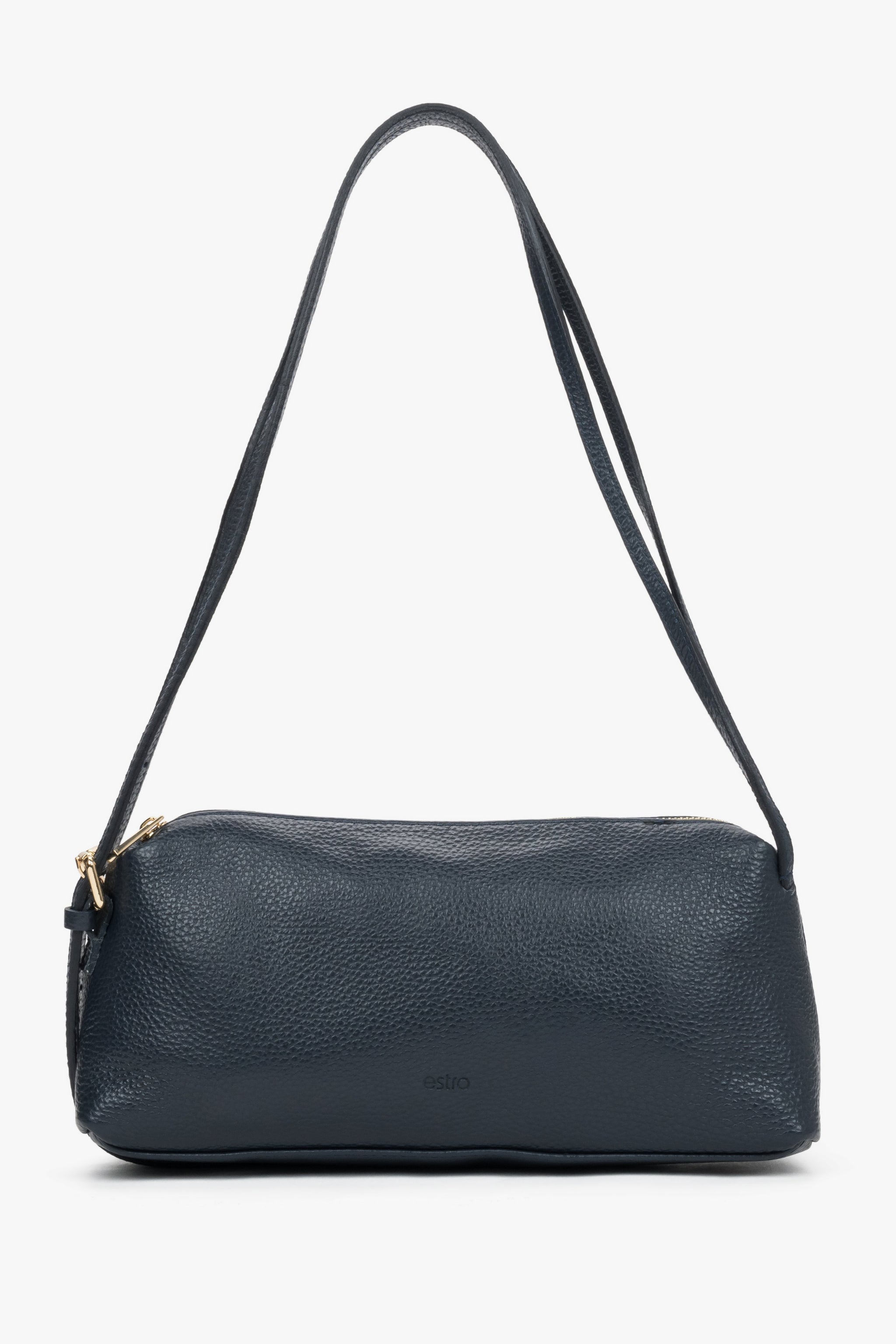 Direkte Frontalansicht der dunkelblauen Schultertasche mit Fokus auf das edle Marinblau 