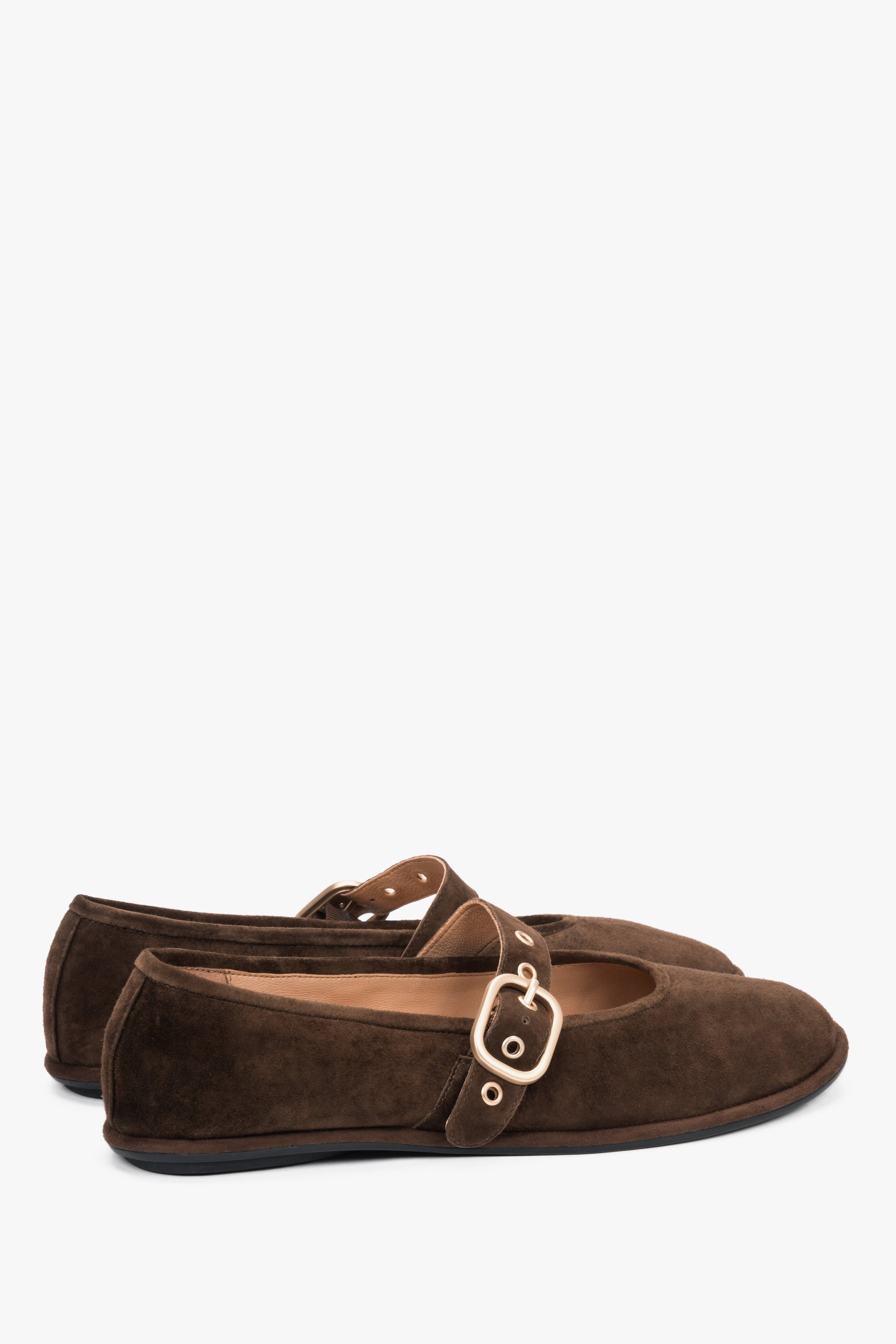 Dunkelbraune Damen-Ballerinas aus Veloursleder in schräger Seitenansicht