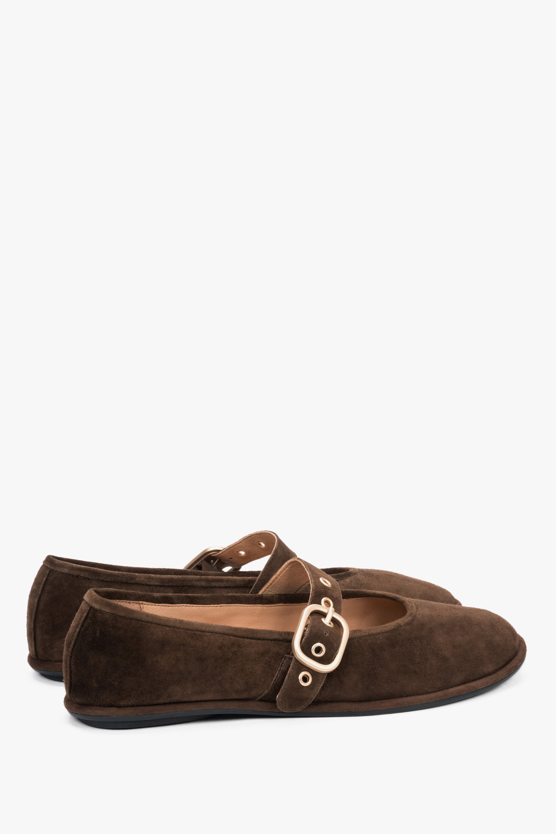 Dunkelbraune Damen-Ballerinas aus Veloursleder in schräger Seitenansicht
