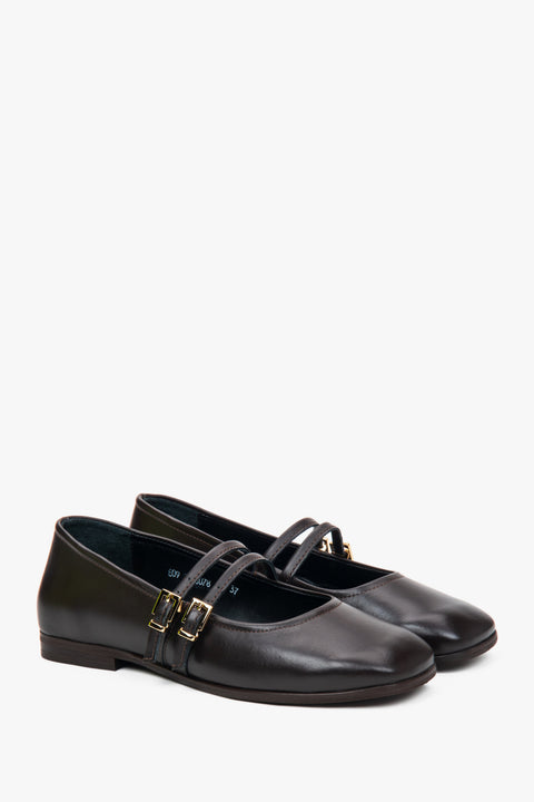 Flache Schuhe aus Premiumleder in Braun – Estro ER00117582