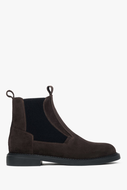 Dunkelbrauner Damen-Chelsea-Boot aus edlem italienischem Velours Estro ER00116242.