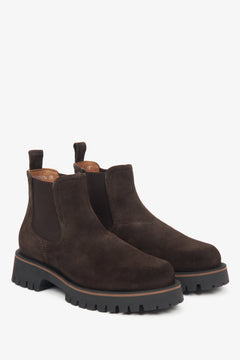 Dunkelbraune Damen-Chelsea-Boots in Premium-Qualität aus italienischem Veloursleder von Estro.