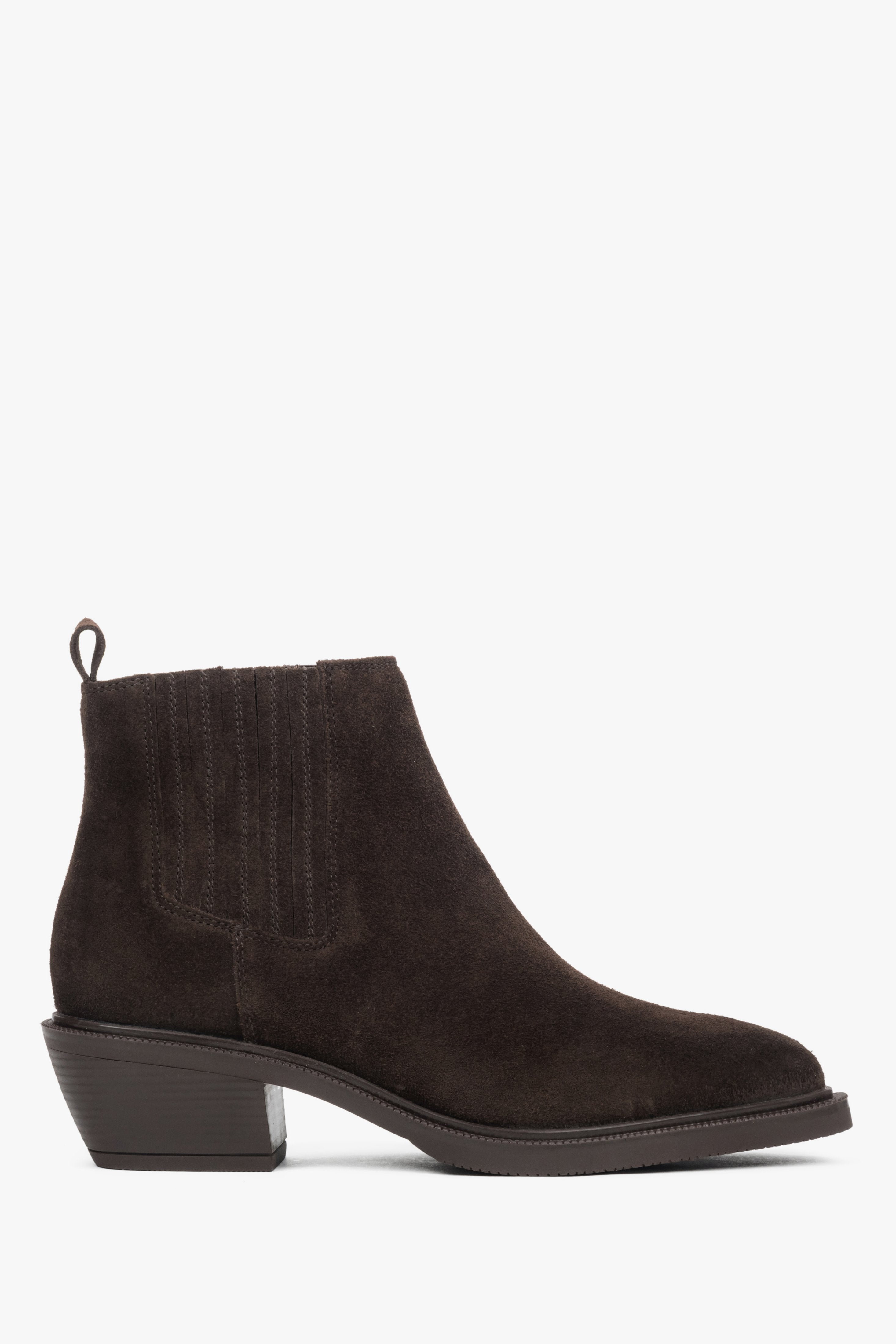 Seitenansicht der dunkelbraunen Damen-Cowboystiefel aus italienischem Premium-Velours