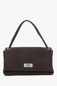 Dunkelbraune Damen-Crossbody-Bag aus echtem Velours in Frontansicht mit kurzem Henkel