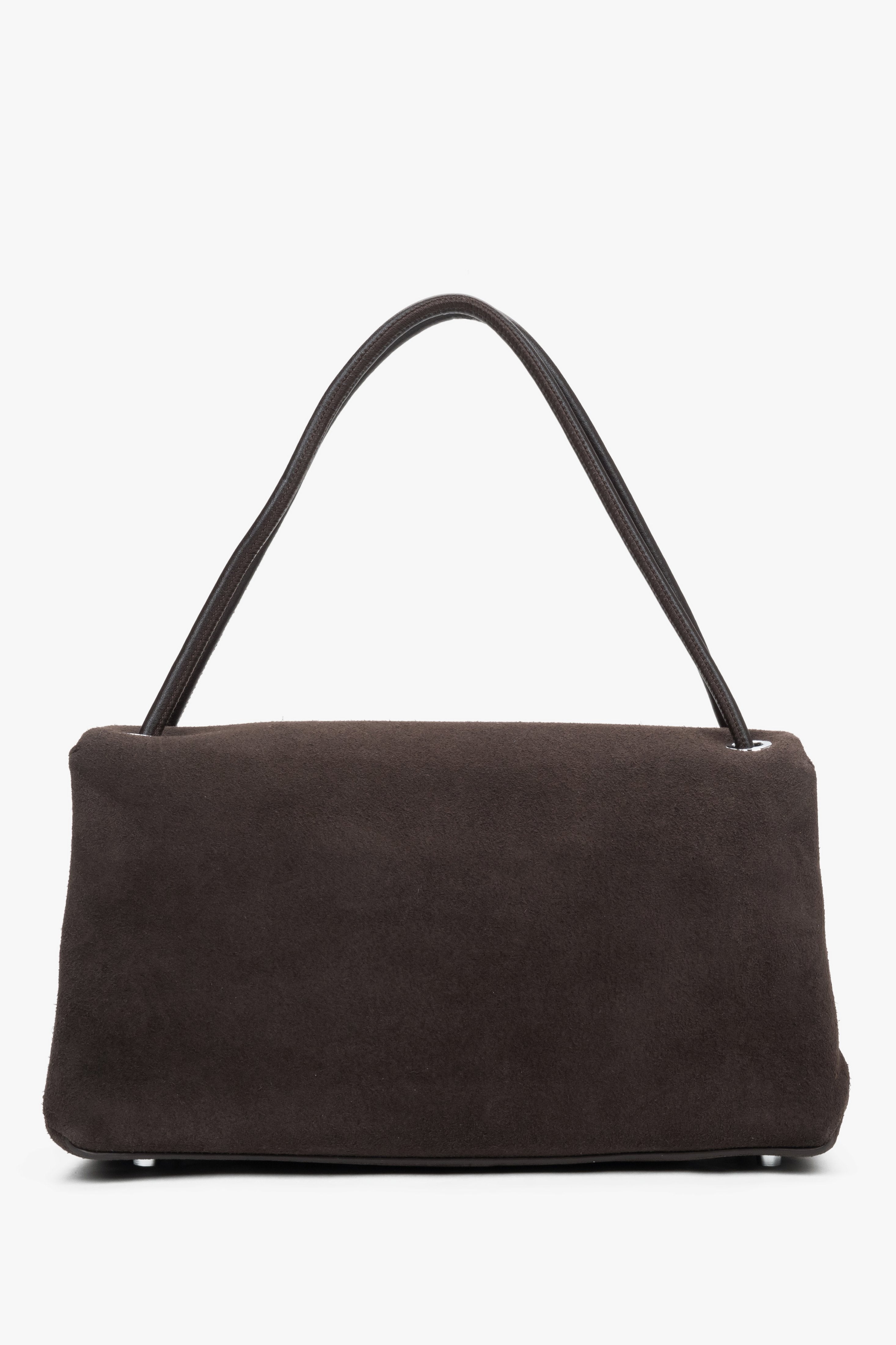 Dunkelbraune Damen-Crossbody-Bag aus Velours in Frontansicht mit Schulterriemen