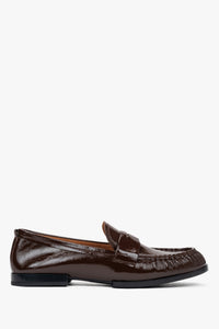 Dunkelbraune Damen-Loafer aus Lackleder mit Glanz. Estro ER00116901
