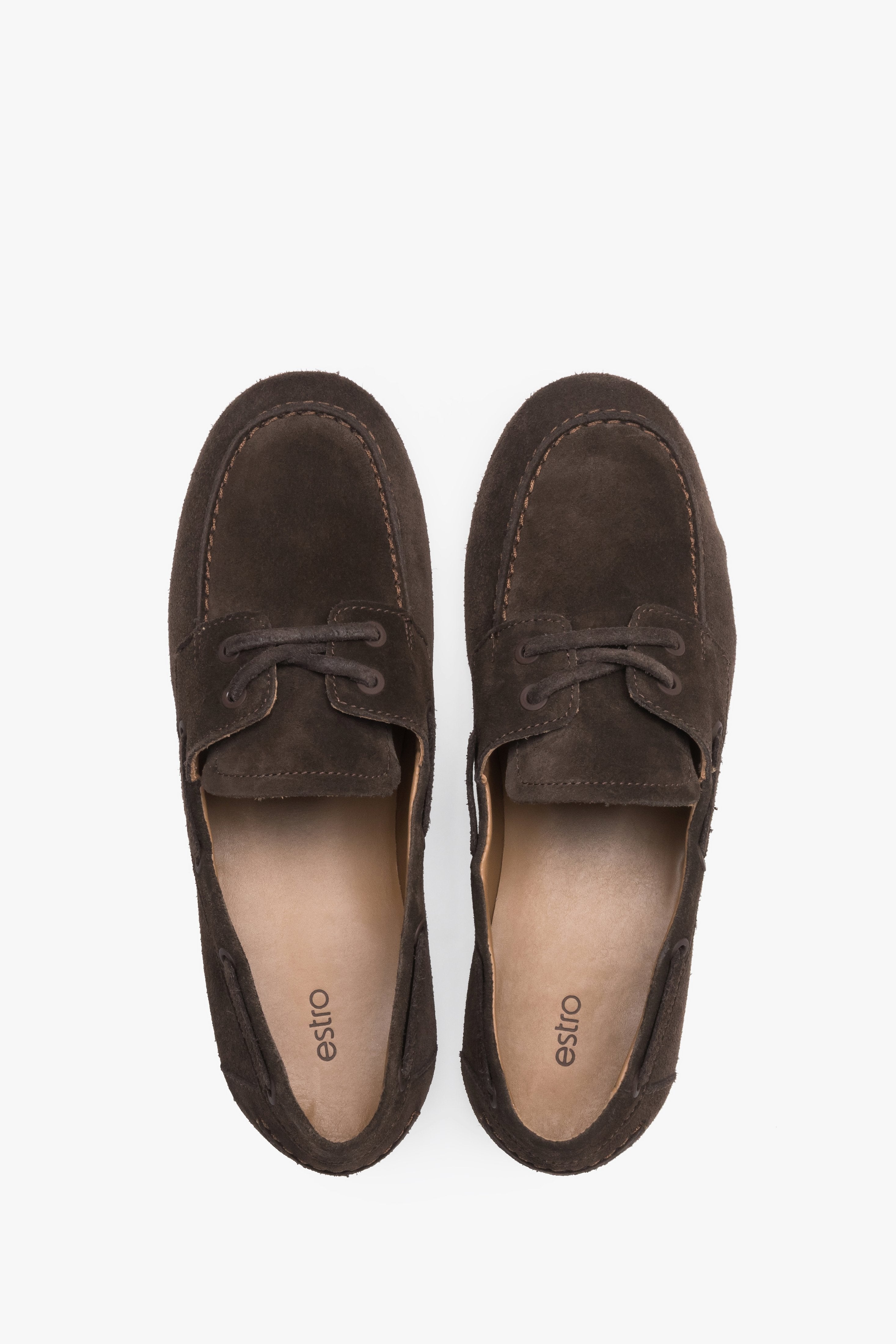 Dunkelbraune Damen-Loafer aus Premium-Veloursleder von oben als Paar