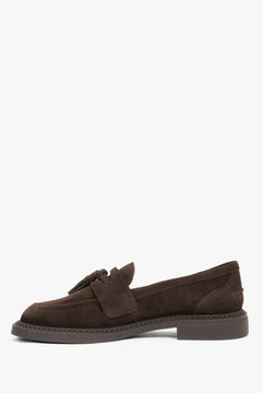 Dunkelbraune Damen-Halbschuhe mit Quaste im Seitenprofil