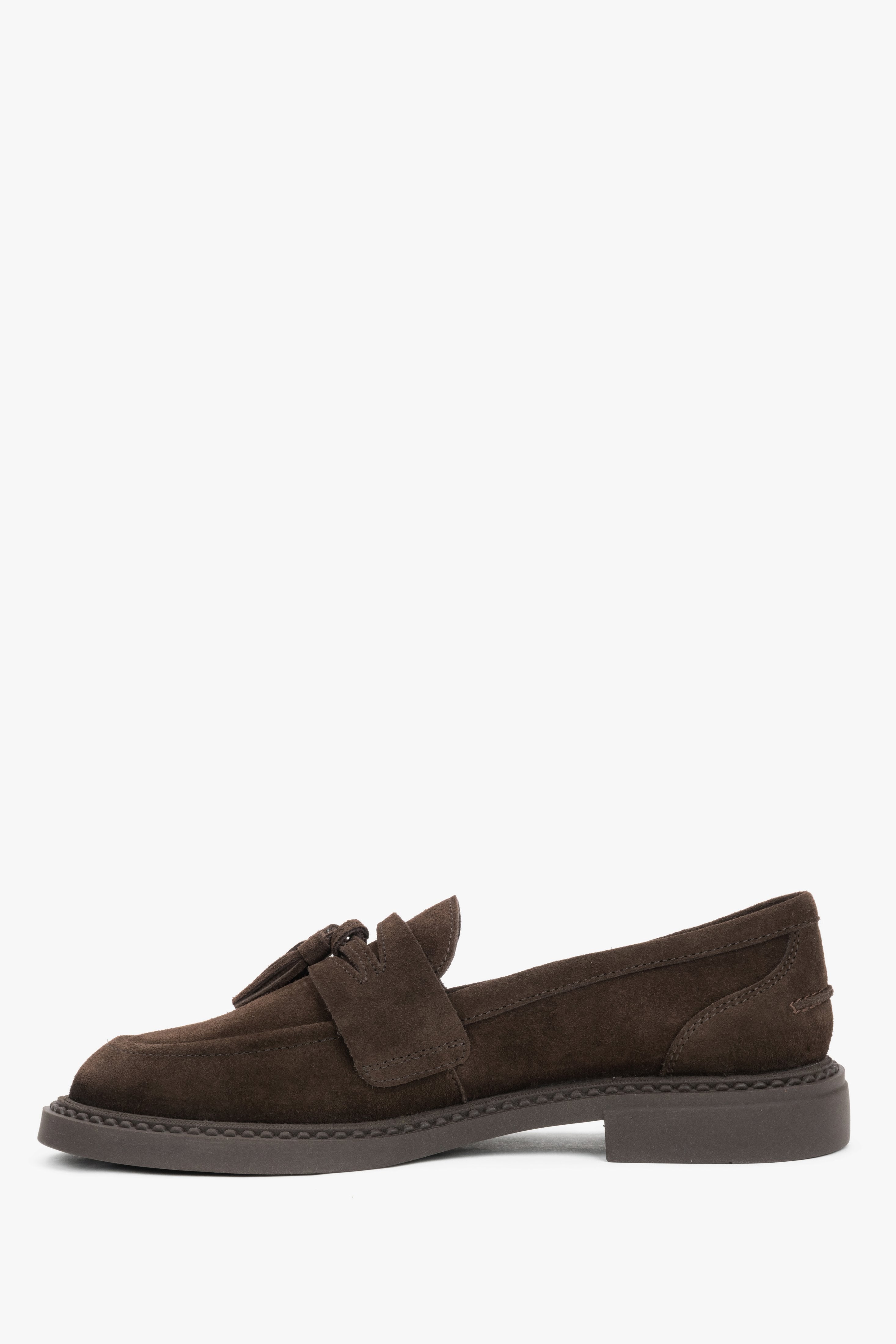 Dunkelbraune Damen-Halbschuhe mit Quaste im Seitenprofil