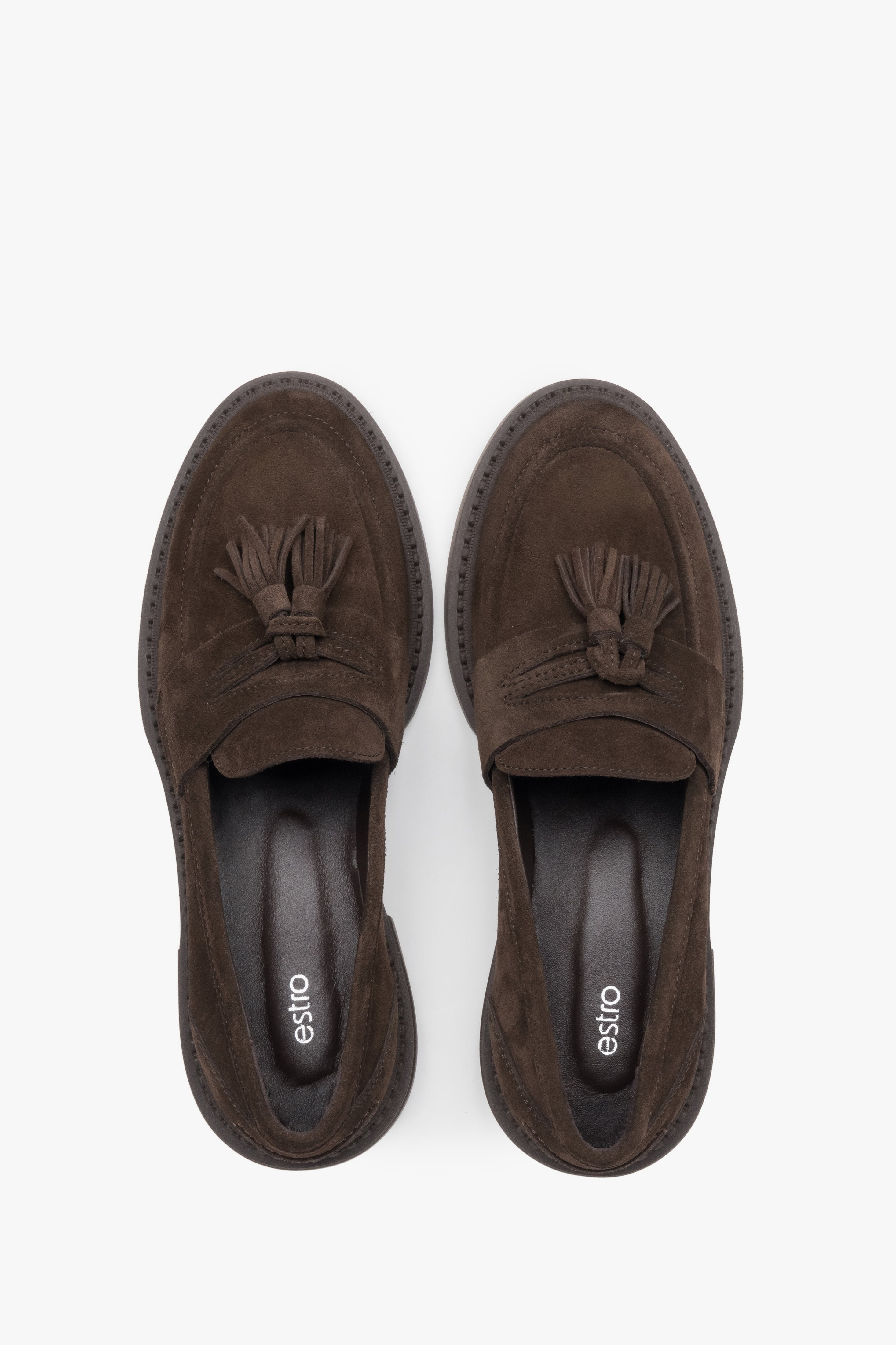 Dunkelbraune Veloursleder-Loafer von oben als Paar