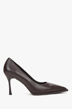 Dunkelbraune Damen-Pumps aus echtem Leder mit spitzer Kappe Estro ER00117920.