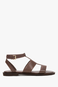 Dunkelbraune Damen-Sandalen aus Echtleder mit breiten Riemen