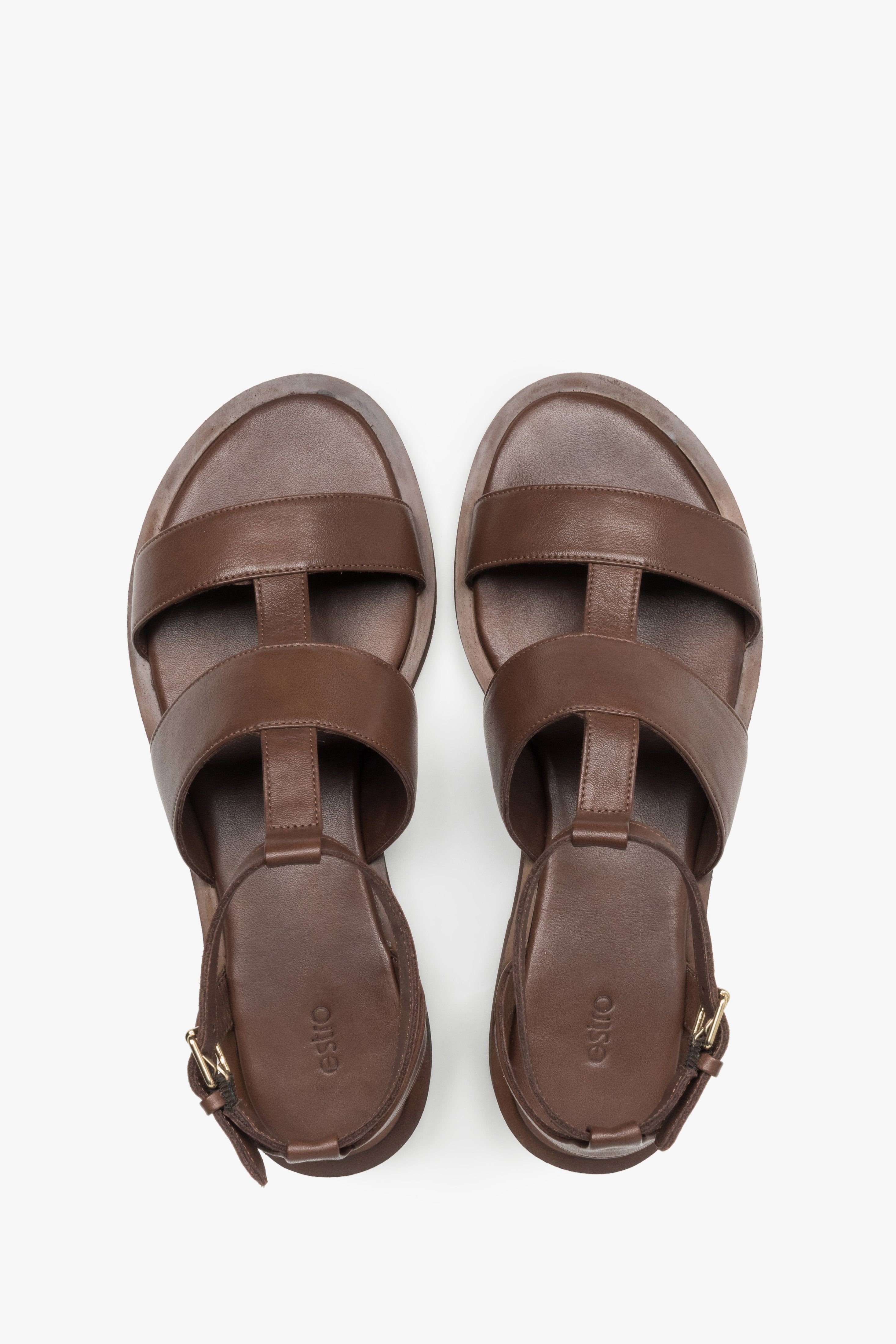 Dunkelbraune Sandalen aus Echtleder von oben